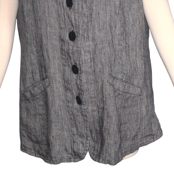 Flax Oversized Vest Woven Linen Buttons Pockets M - Picture 2 of 8